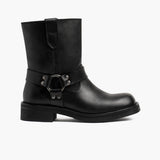 Women's Outlaw Black Leather Boots in Black Full-Grain Leather - Lateral Side Profile View | Buy Online