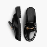 Women's Penny Mule Black & Gold Leather Loafers - Reinforced Heel Counter & Precision Double-Row Stitching Detail