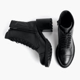 High-Traction Rubber Outsole & Lug Tread Pattern on Women's Rebel Black Leather Boots