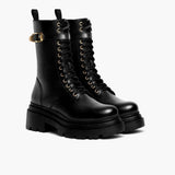 Fatale Black & Gold Leather Boots in Black Full-Grain Leather - Lateral Side Profile View | Buy Online