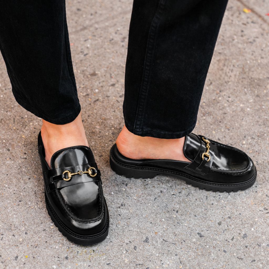 Orlaven Penny Mule | Black & Gold footwear image 6