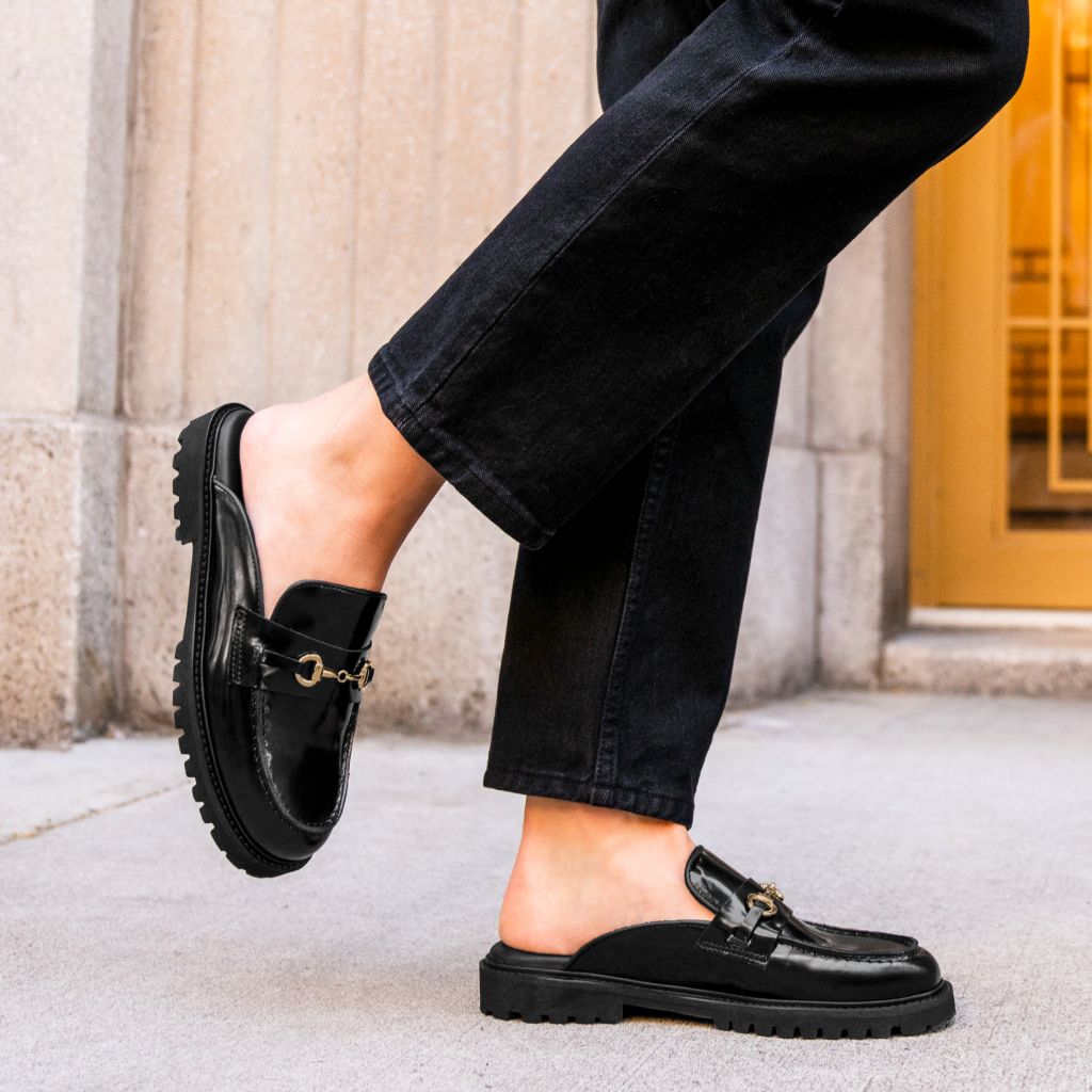 Orlaven Penny Mule | Black & Gold footwear image 7