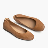 High-Traction Rubber Outsole & Lug Tread Pattern on Women's Scrunch Tan Embossed Leather Boots