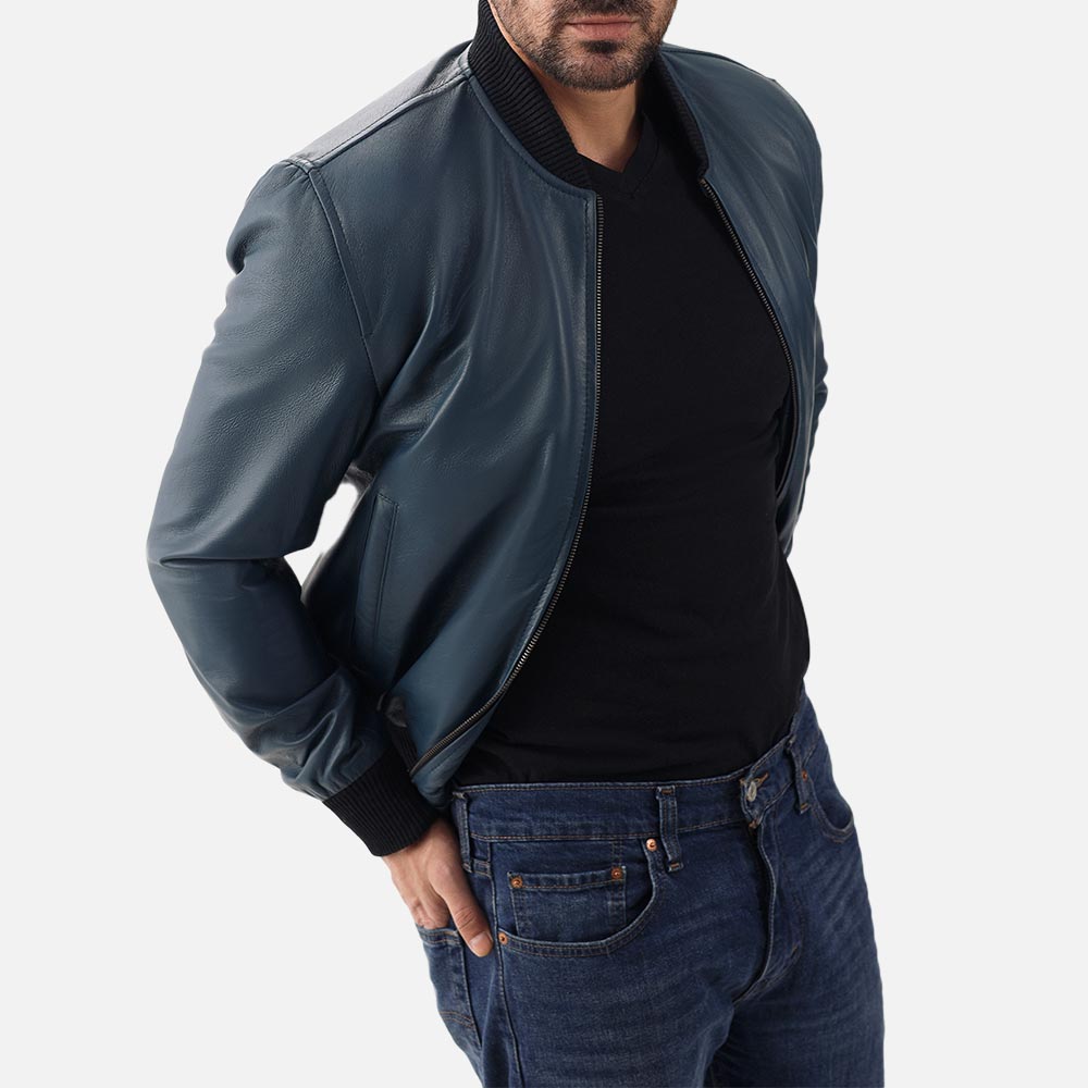 Amalfi Blue Leather Bomber Jacket - image 6