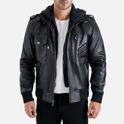 Ischia Black Hooded Leather Bomber Jacket - image 2