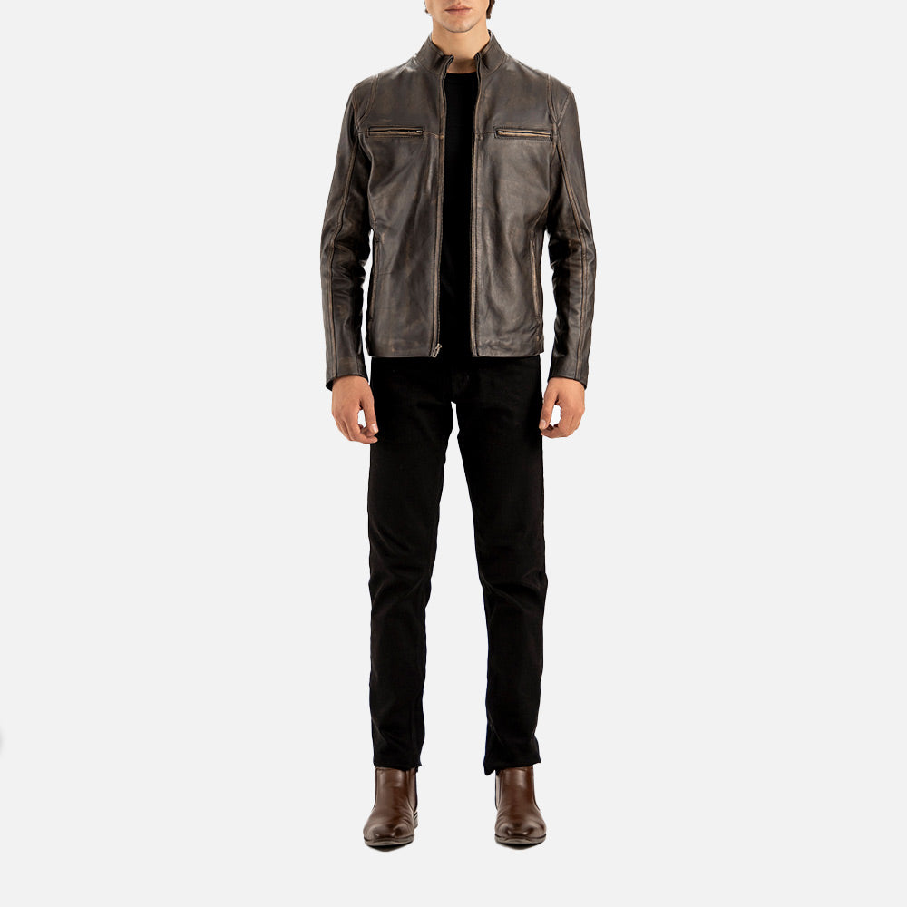 Firenze Distressed Brown Leather Biker Jacket - image 7