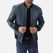 Amalfi Blue Leather Bomber Jacket - image 2