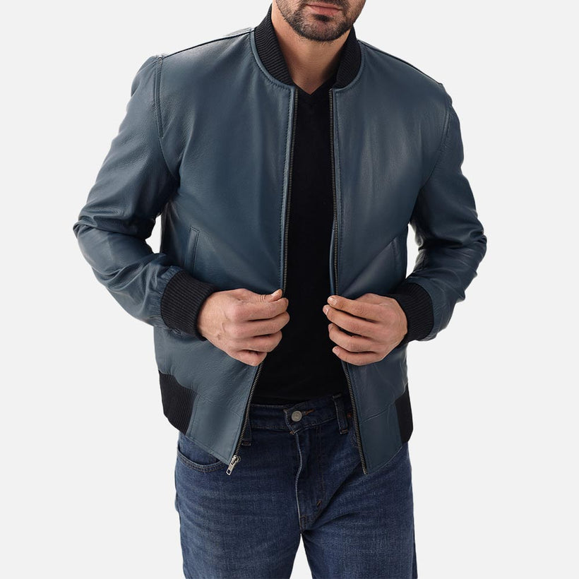 Amalfi Blue Leather Bomber Jacket - image 1