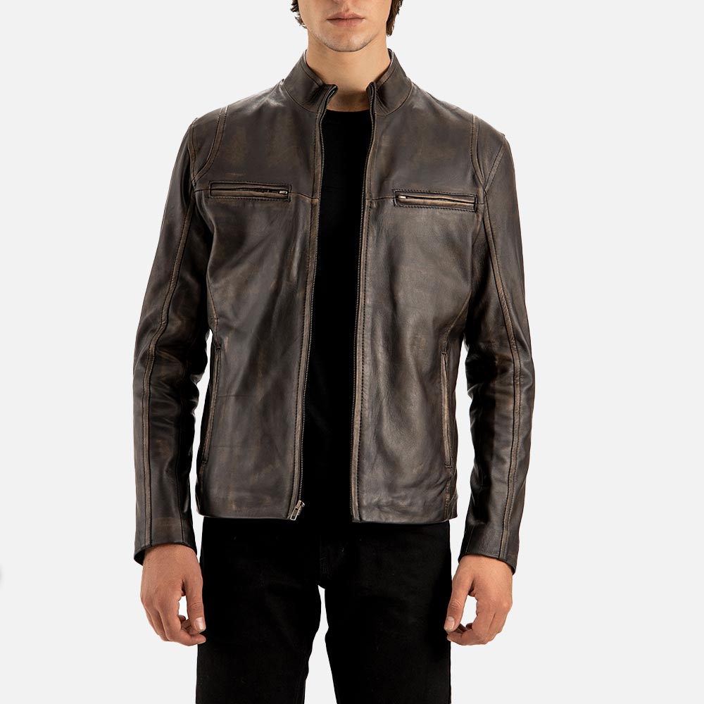 Firenze Distressed Brown Leather Biker Jacket - image 1