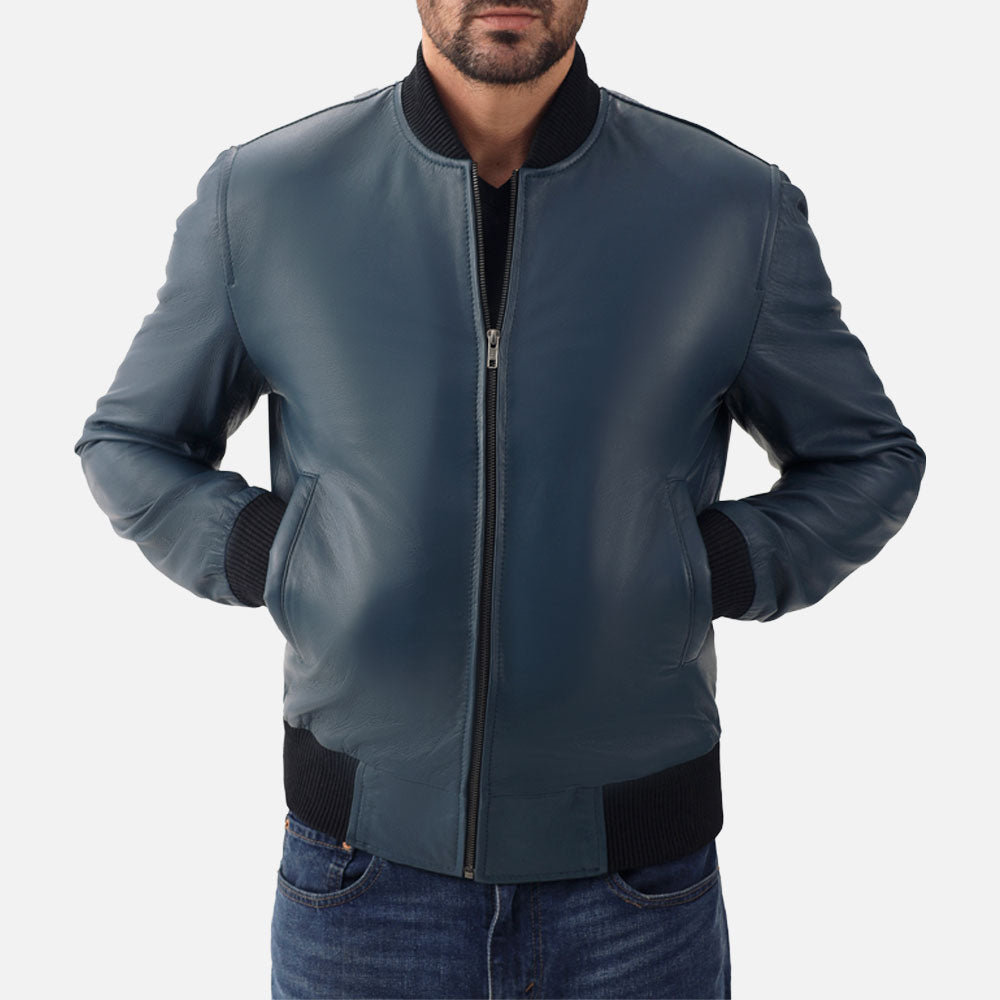 Amalfi Blue Leather Bomber Jacket - image 7