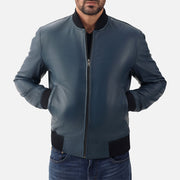 Amalfi Blue Leather Bomber Jacket - image 7