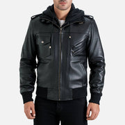 Ischia Black Hooded Leather Bomber Jacket - image 3