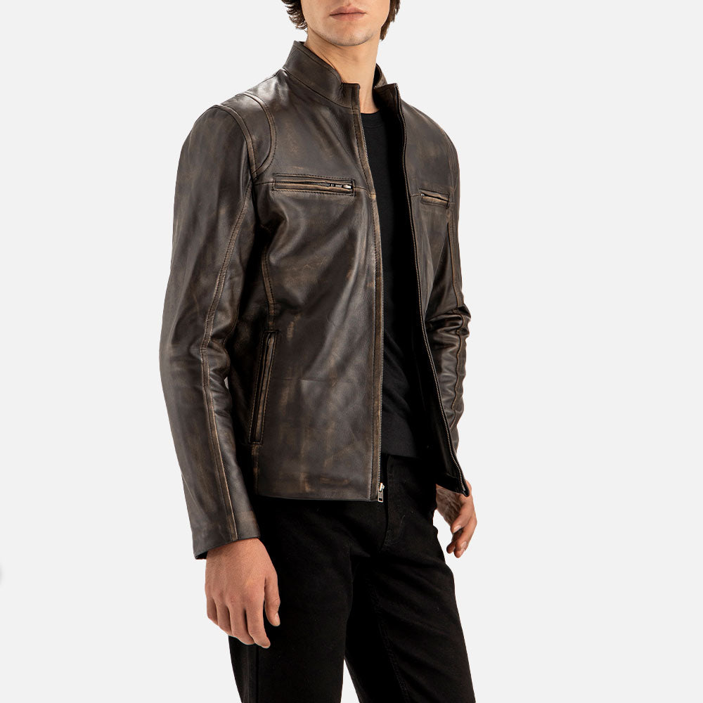 Firenze Distressed Brown Leather Biker Jacket - image 4