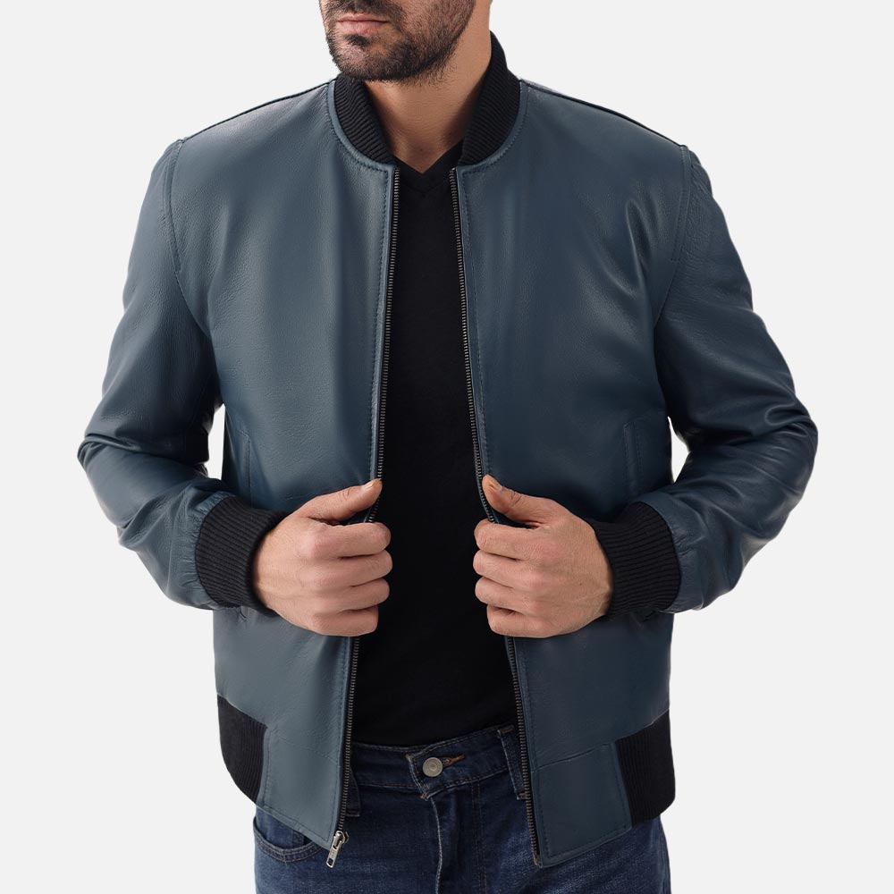 Amalfi Blue Leather Bomber Jacket - image 3
