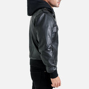 Ischia Black Hooded Leather Bomber Jacket - image 4