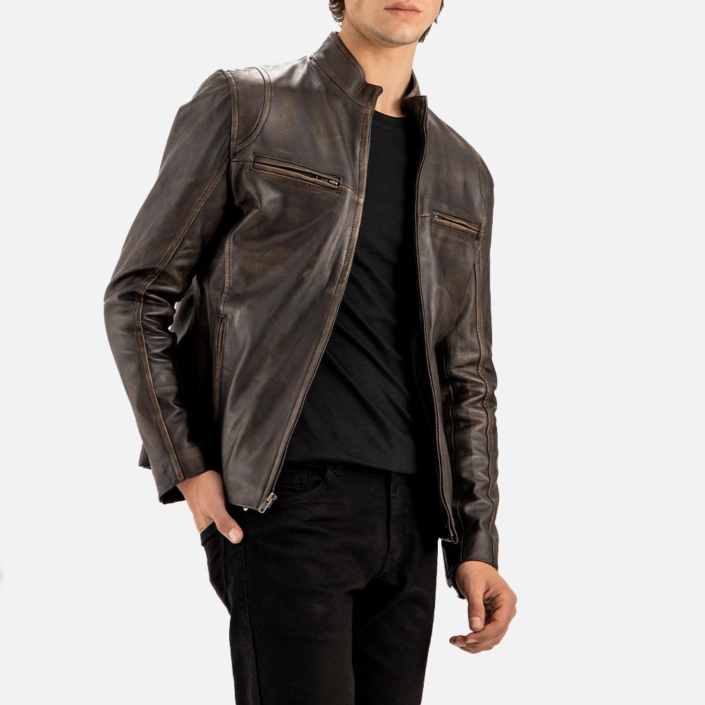 Firenze Distressed Brown Leather Biker Jacket - image 5