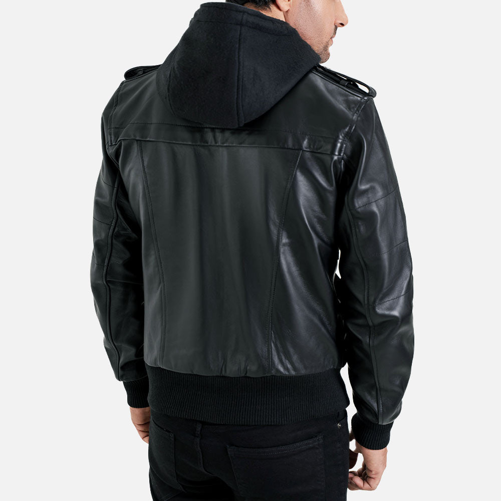 Ischia Black Hooded Leather Bomber Jacket - image 5
