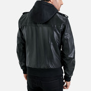 Ischia Black Hooded Leather Bomber Jacket - image 5