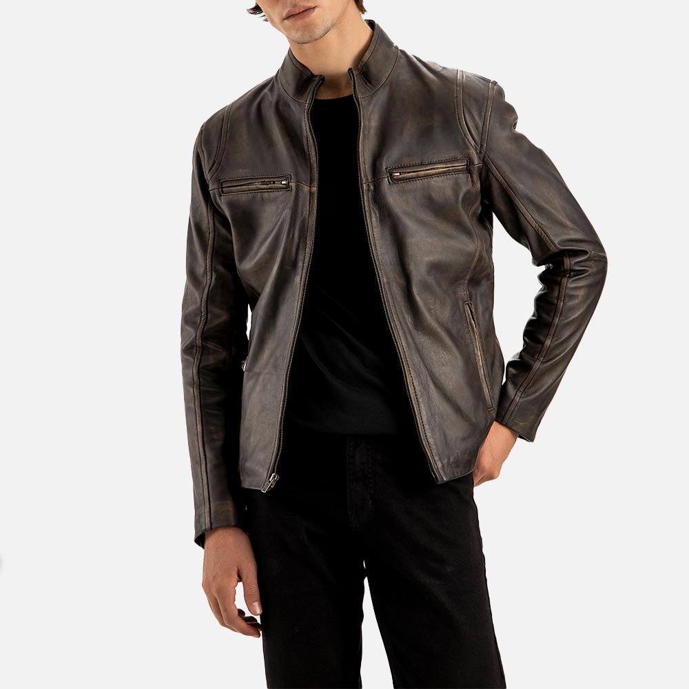 Firenze Distressed Brown Leather Biker Jacket - image 3
