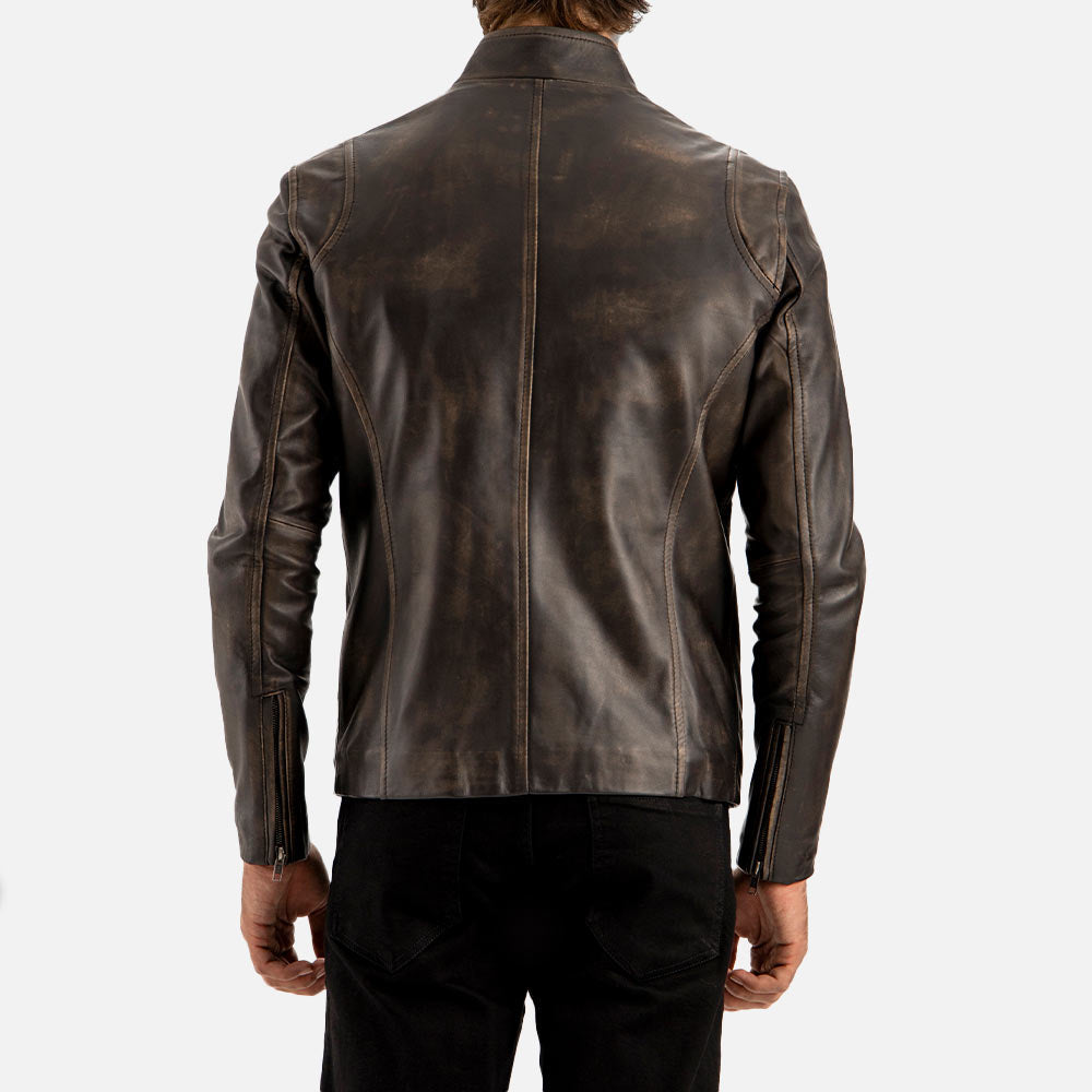 Firenze Distressed Brown Leather Biker Jacket - image 6