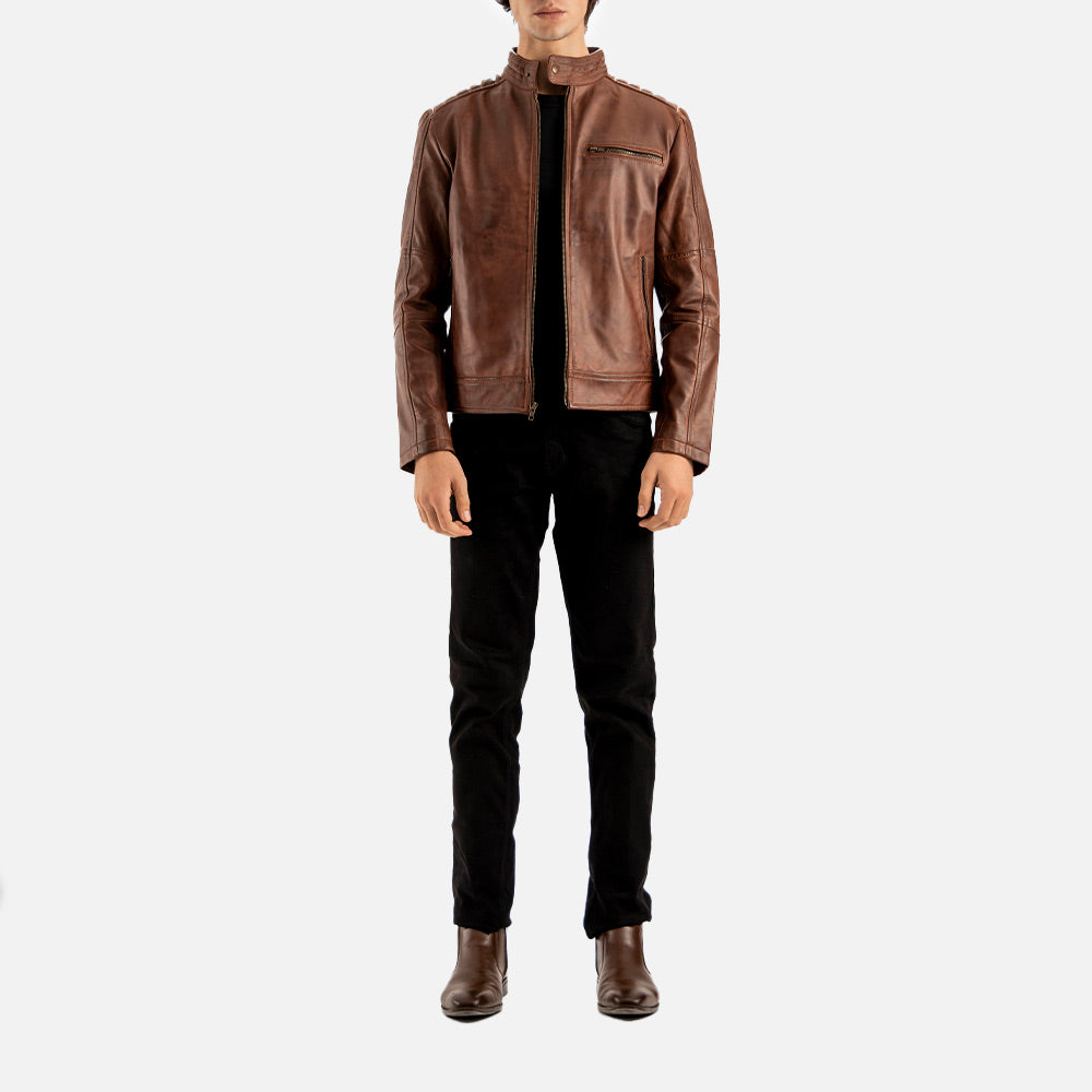 Puglia Brown Leather Biker Jacket - image 7