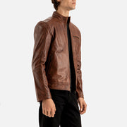 Puglia Brown Leather Biker Jacket - image 5