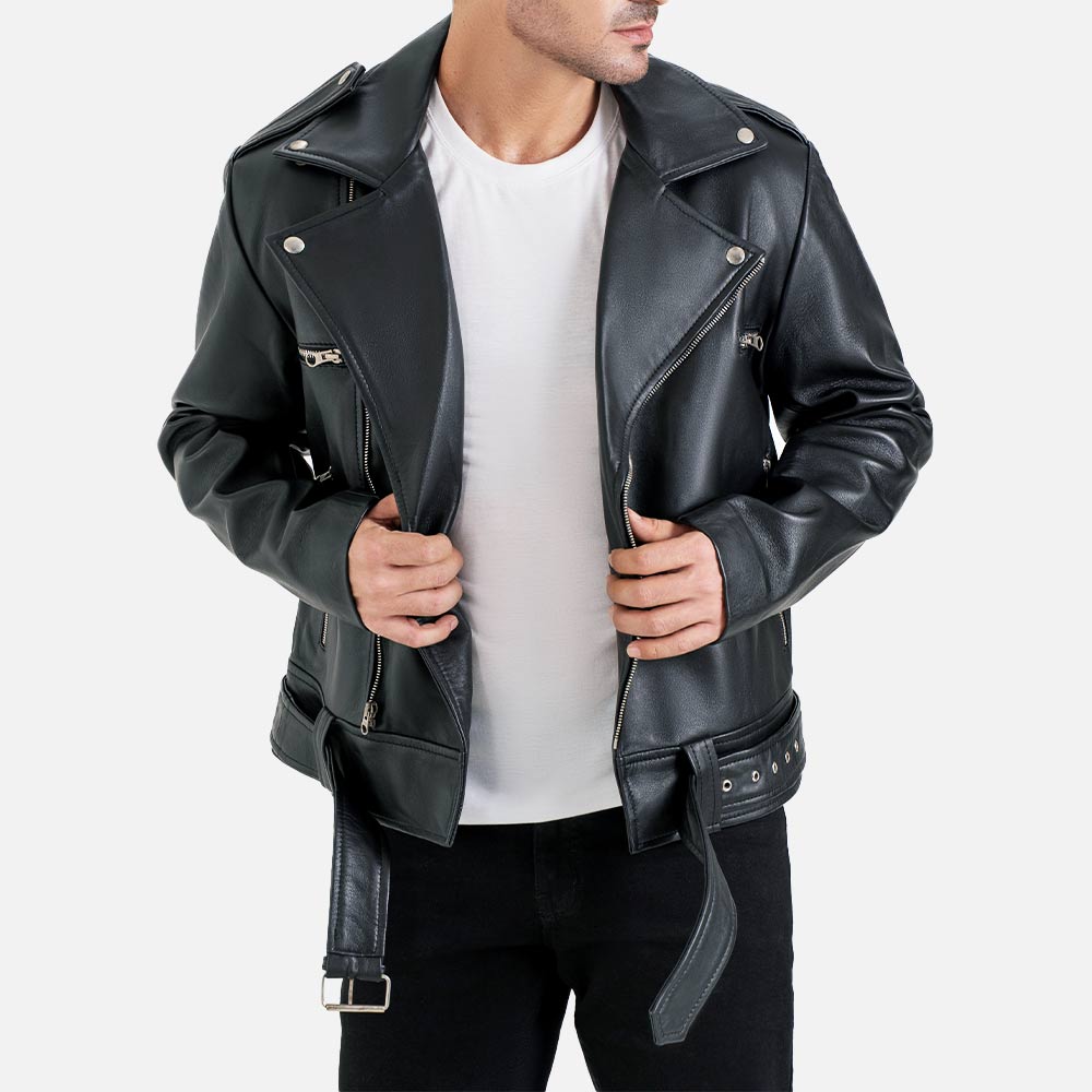 Positano Black Biker Leather Jacket - image 2