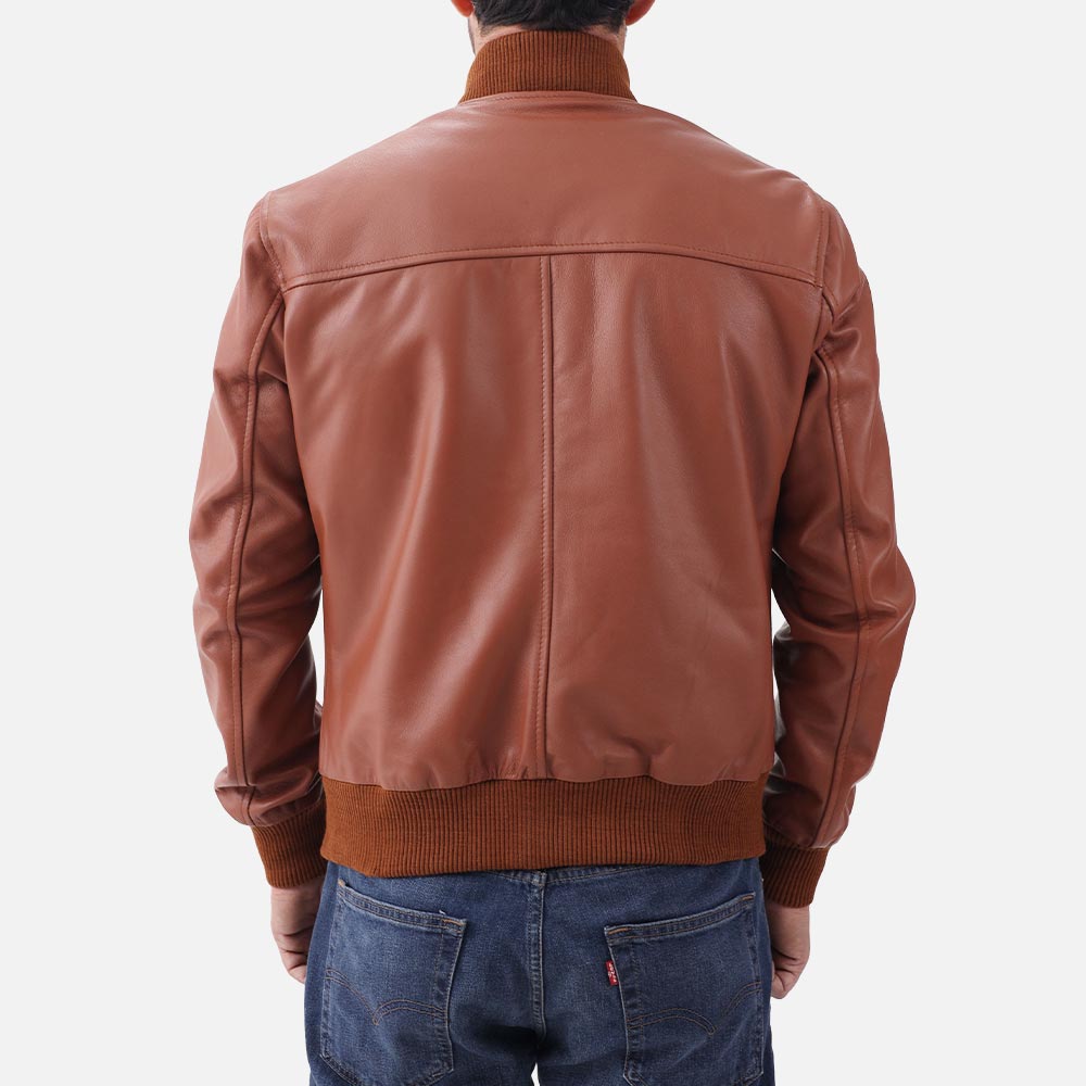 Amalfi tan Leather Bomber Jacket - image 7