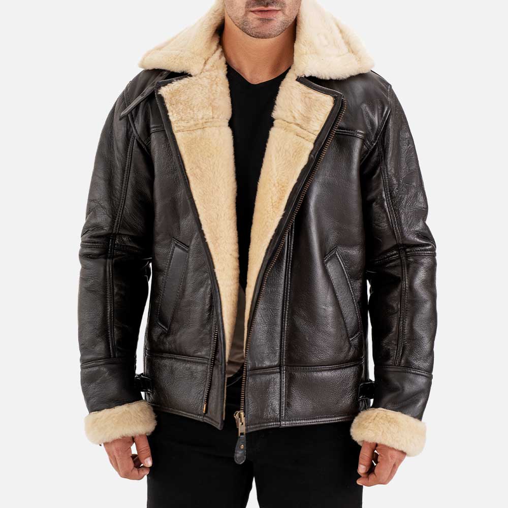 Merano Brown & White Real Shearling Bomber Jacket - image 2