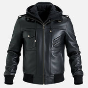 Ischia Black Hooded Leather Bomber Jacket - image 6