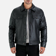 Napoli Black Leather Trucker Jacket - image 1