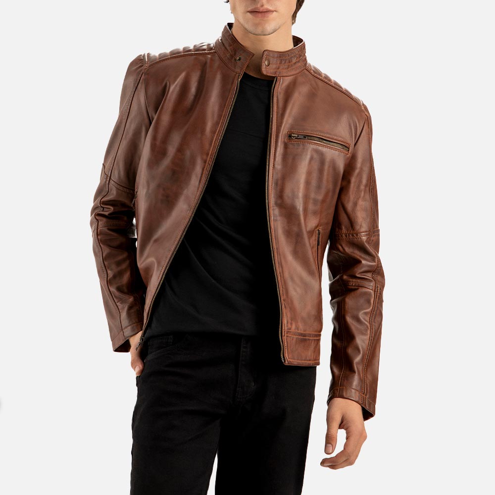 Puglia Brown Leather Biker Jacket - image 2