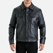 Napoli Black Leather Trucker Jacket - image 3