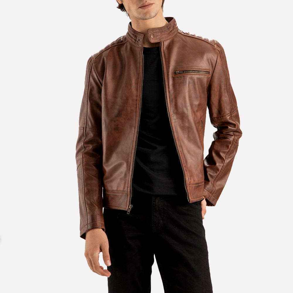 Puglia Brown Leather Biker Jacket - image 3