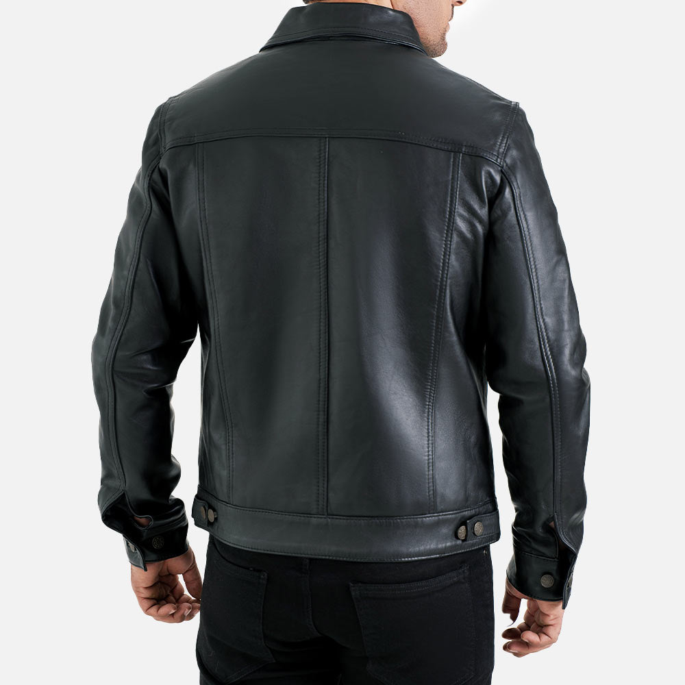 Napoli Black Leather Trucker Jacket - image 4