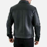 Napoli Black Leather Trucker Jacket - image 4