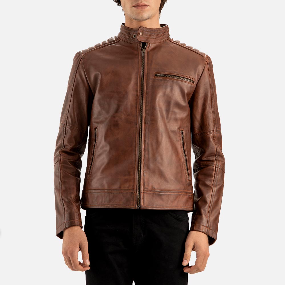 Puglia Brown Leather Biker Jacket - image 1