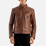 Puglia Brown Leather Biker Jacket - image 1