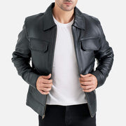 Catania Black Biker Leather Jacket - image 2