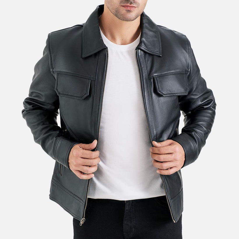 Catania Black Biker Leather Jacket - image 1