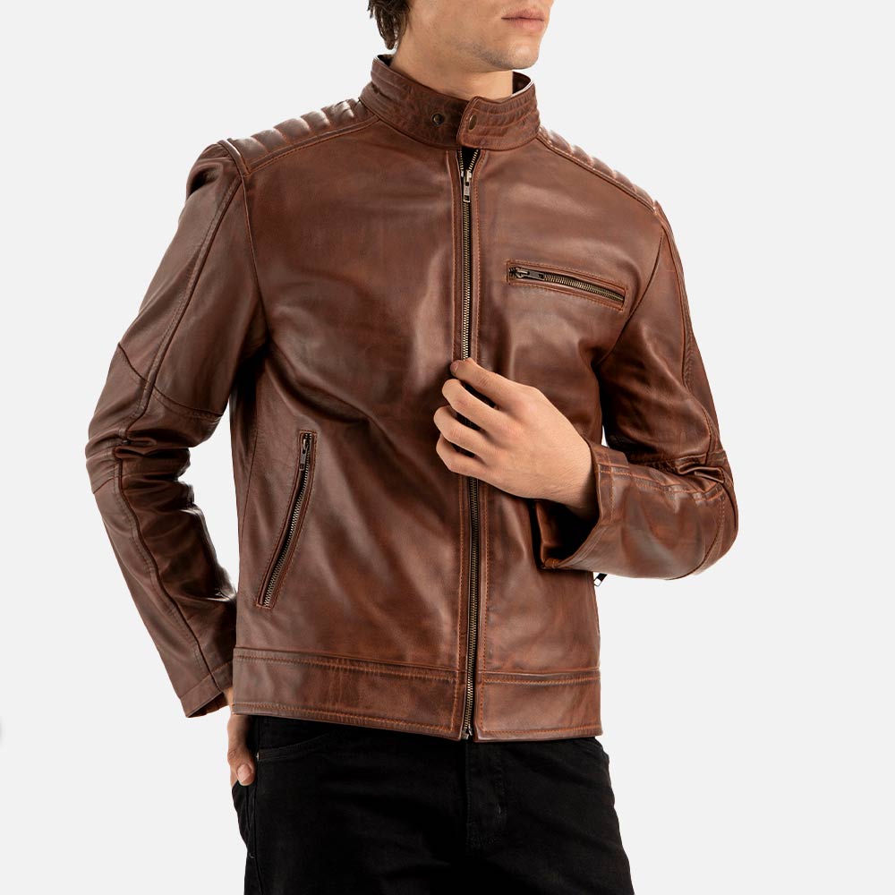 Puglia Brown Leather Biker Jacket - image 4