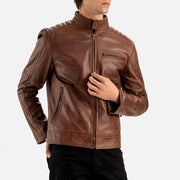 Puglia Brown Leather Biker Jacket - image 4