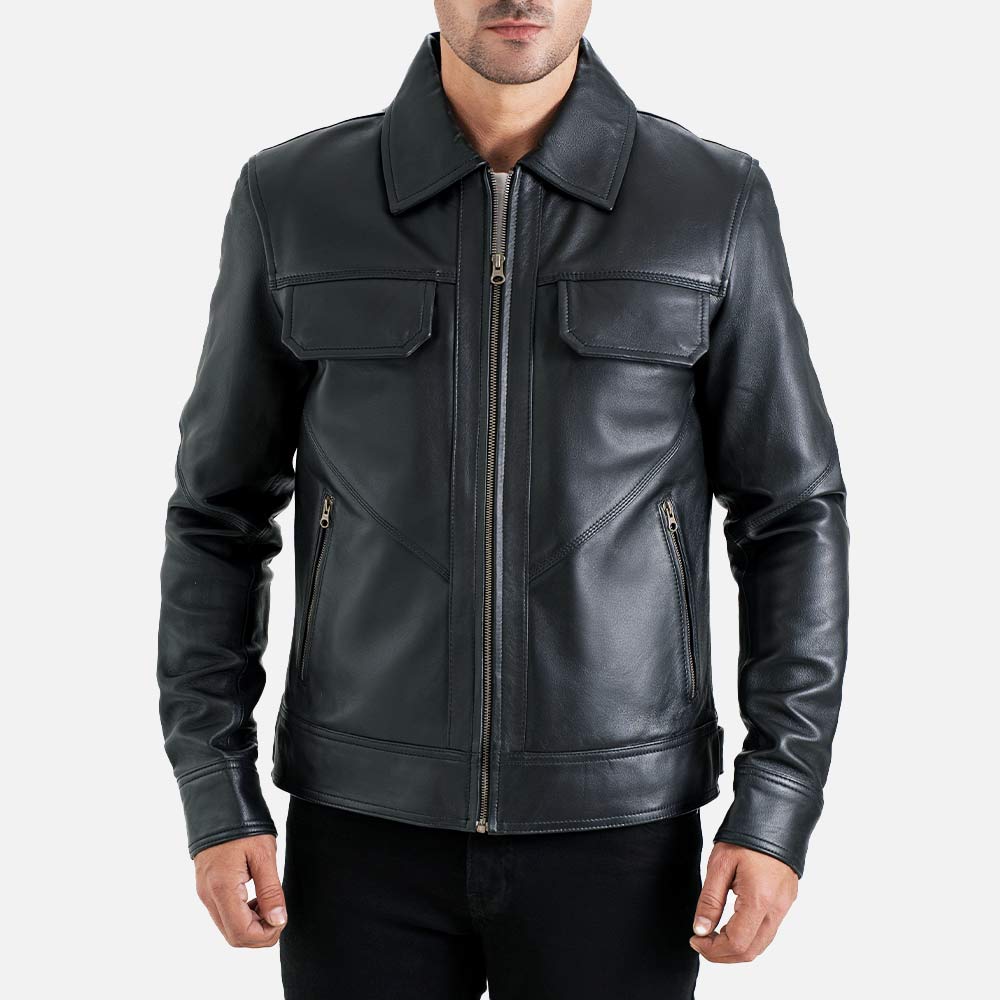 Catania Black Biker Leather Jacket - image 3