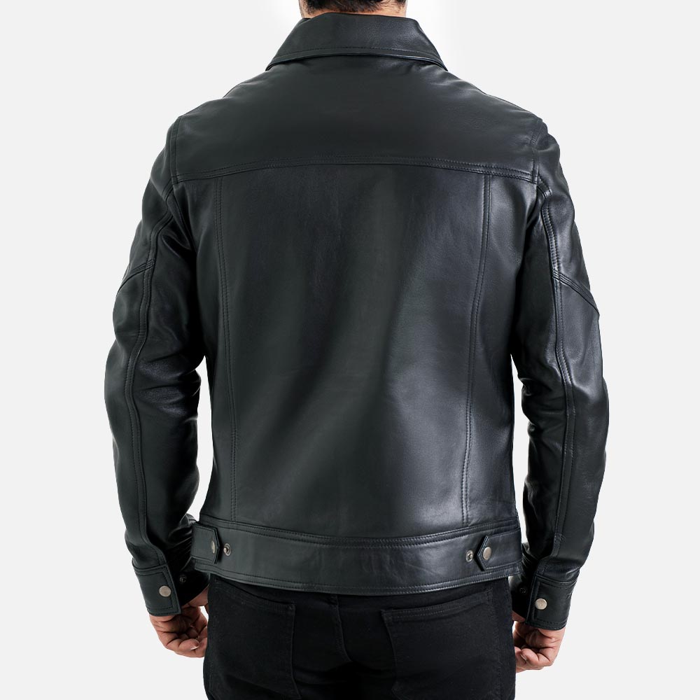 Catania Black Biker Leather Jacket - image 4