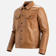 Napoli Tan Leather Trucker Jacket - image 9