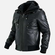 Ischia Black Hooded Leather Bomber Jacket - image 7