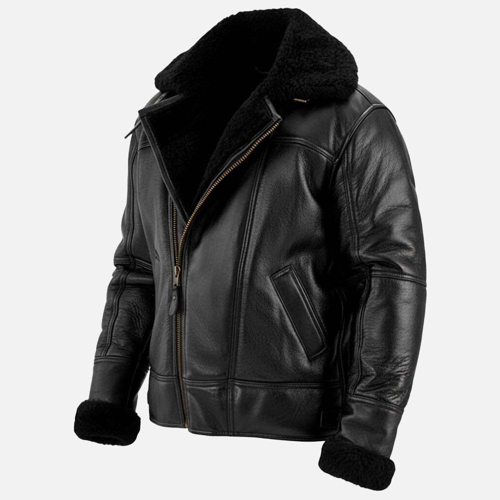 Merano Black Real Shearling Bomber Jacket - image 5