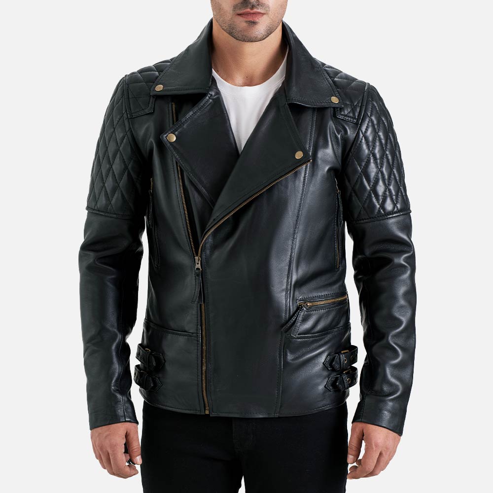 Bari Black Biker Leather Jacket - image 1
