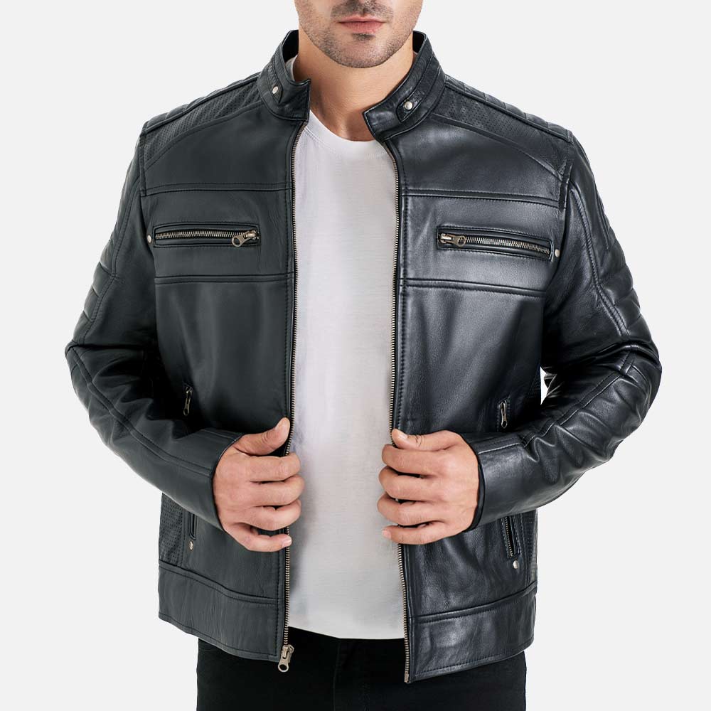 Cagliari Black Biker Leather Jacket - image 2