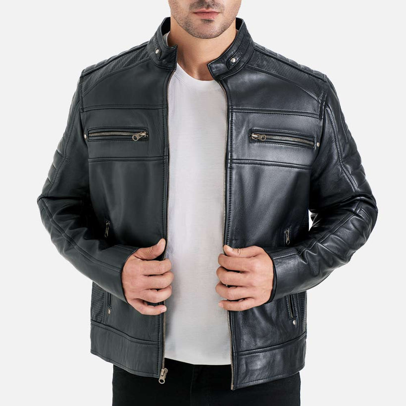 Cagliari Black Biker Leather Jacket - image 1
